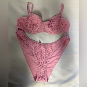 Victorias Secret PINK Swim Bikini Top & Bottom Light Pink Eyelet Floral XL NWT